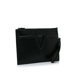 V Logo Leather Clutch