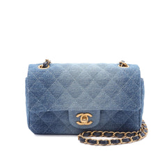 Mini Rectangular Quilted Washed Denim Flap