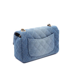 Mini Rectangular Quilted Washed Denim Flap
