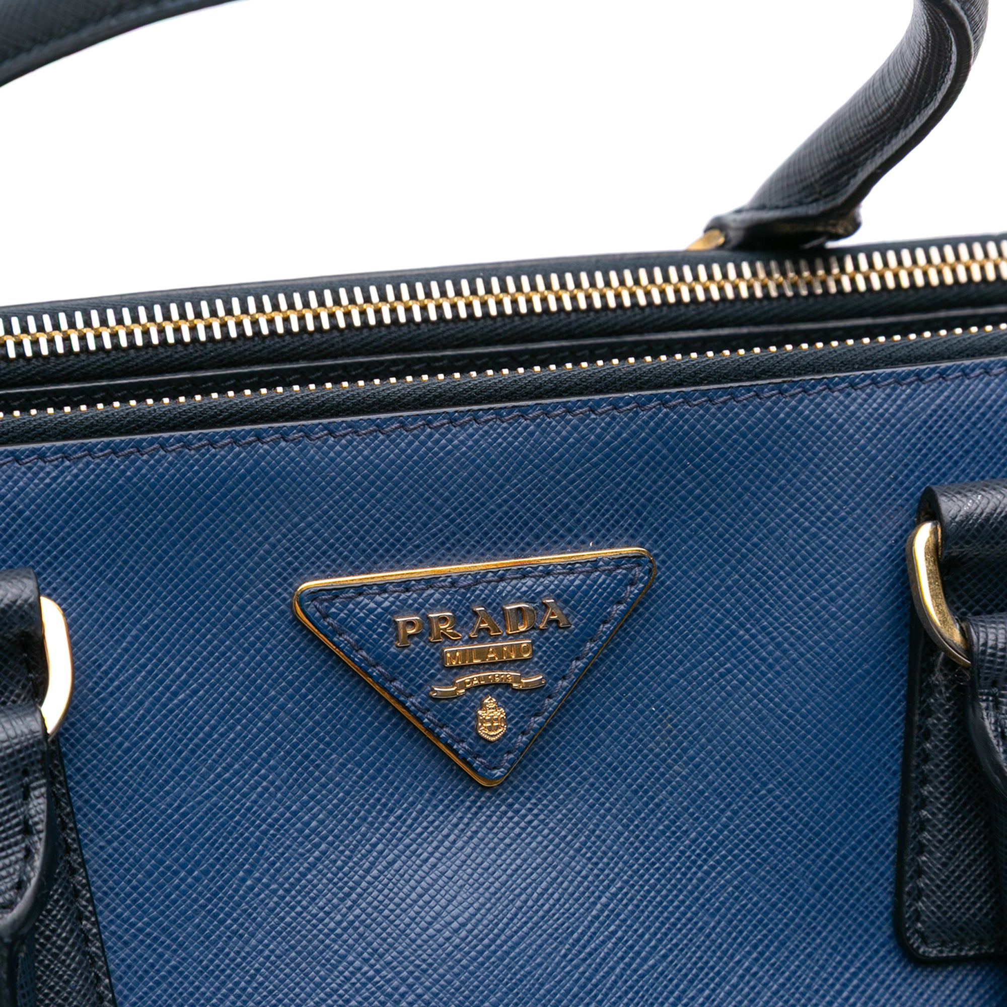 Medium Bicolor Saffiano Lux Galleria Double Zip Satchel