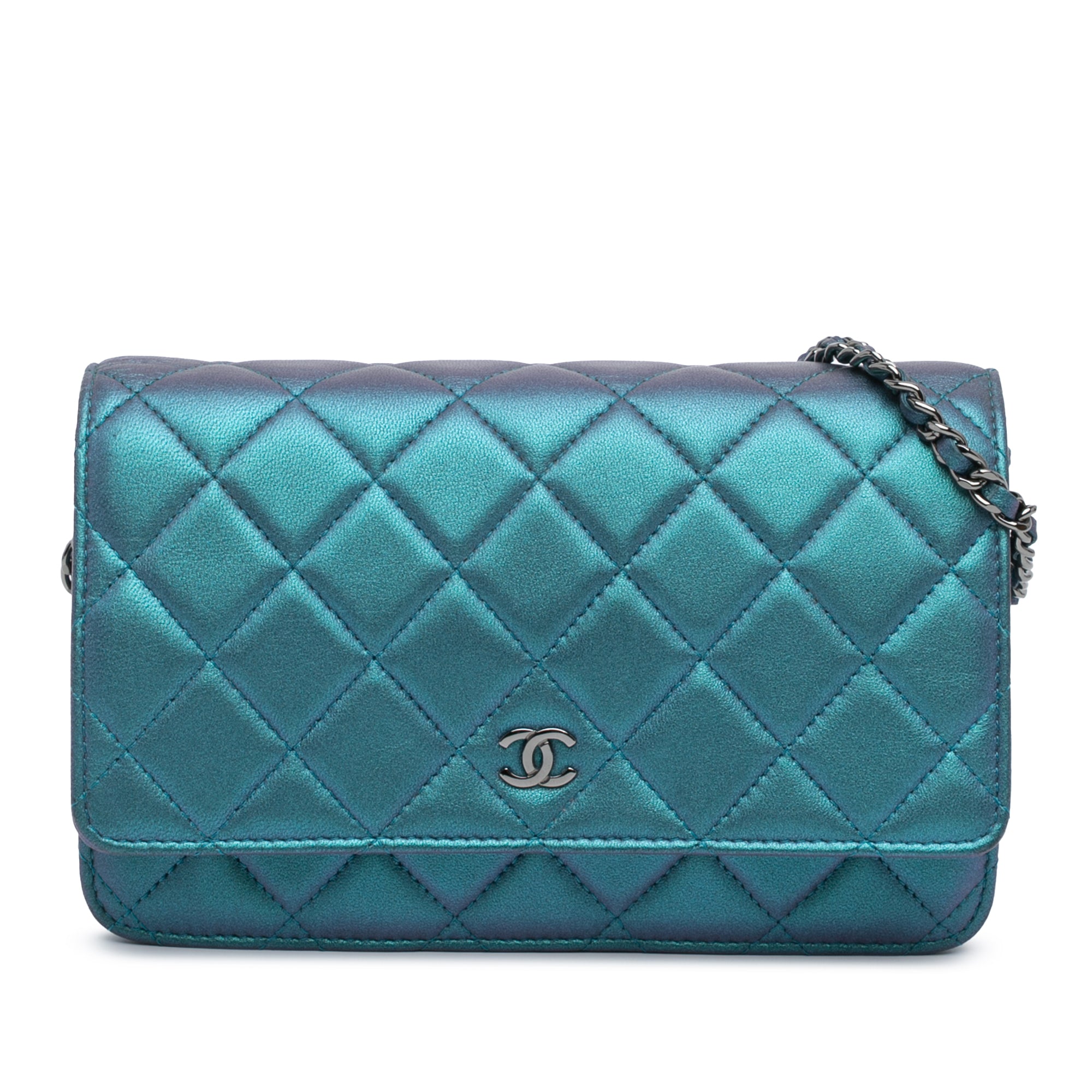 CC Quilted Metallic Lambskin Wallet On Chain