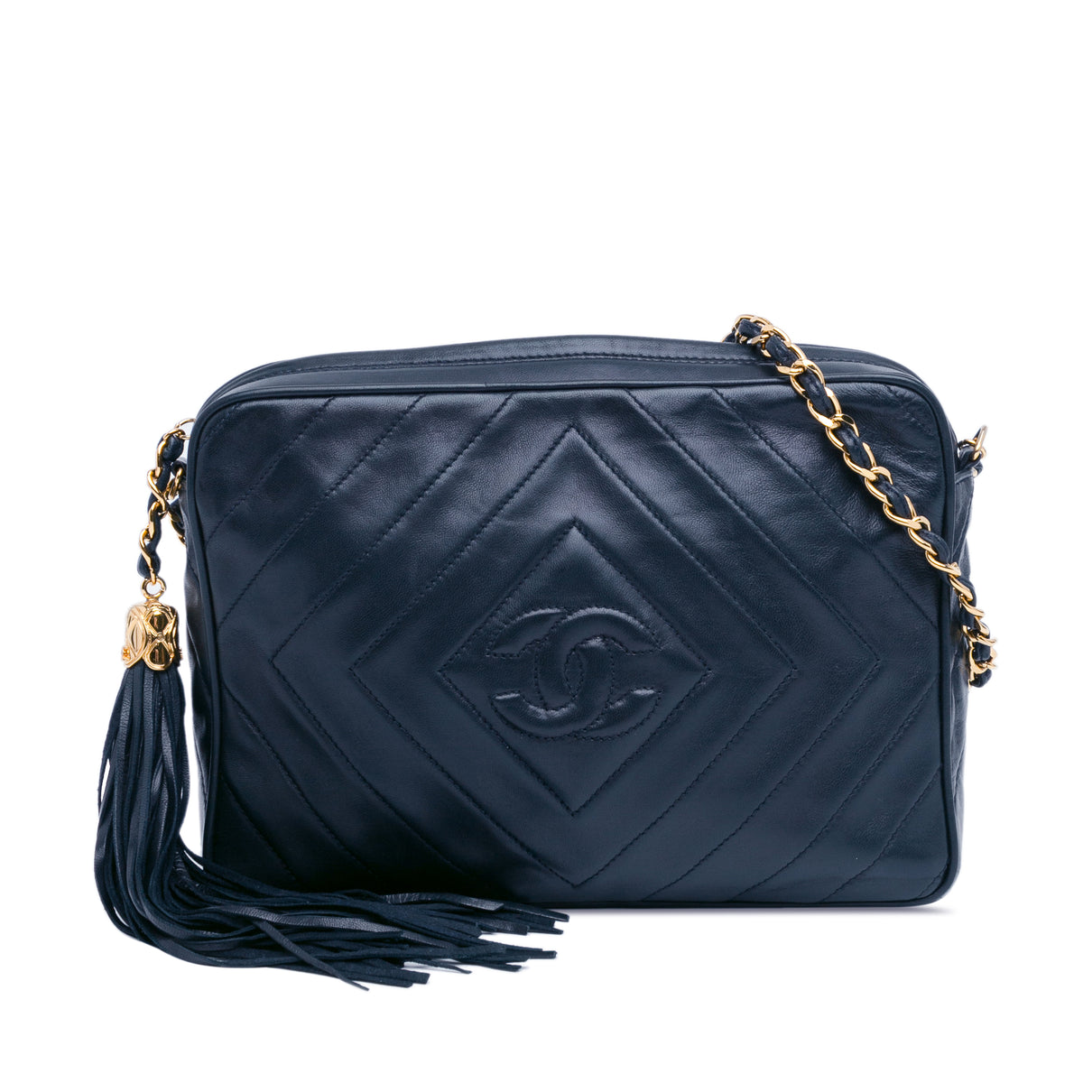 CC Diamond Quilted Lambskin Tassel Crossbody