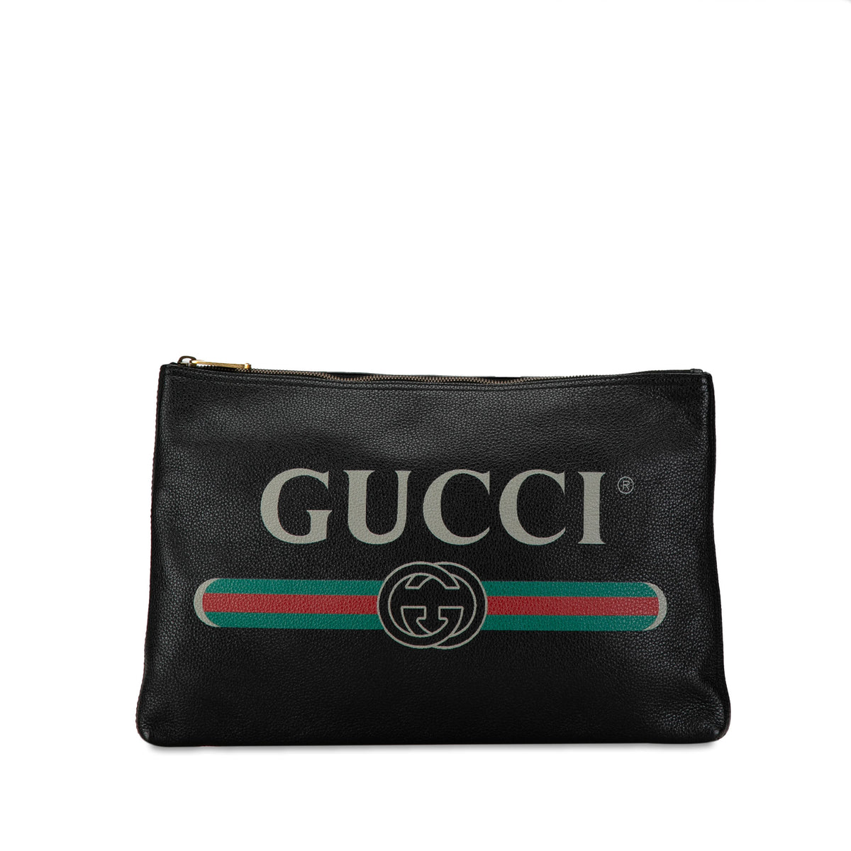 Leather Gucci Logo Clutch Bag