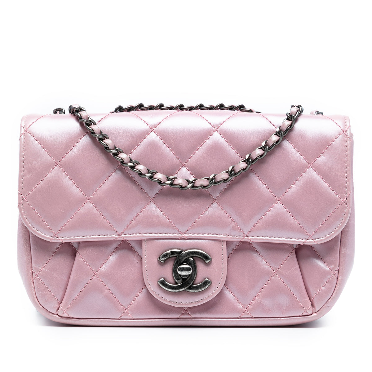 Mini Quilted Metallic Calfskin Coco Pleats Chain Flap