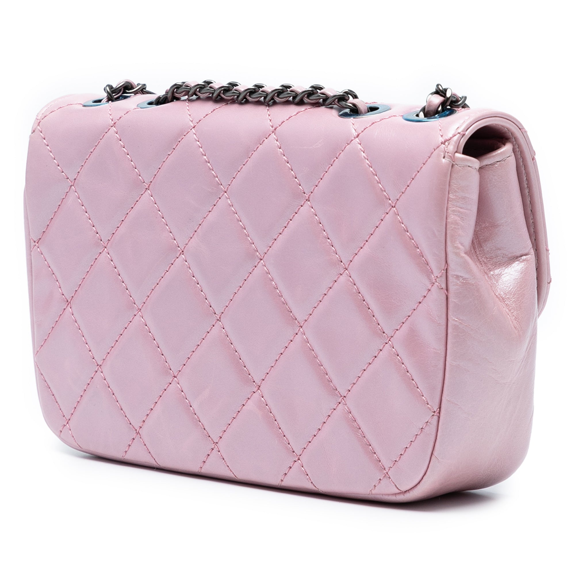 Mini Quilted Metallic Calfskin Coco Pleats Chain Flap
