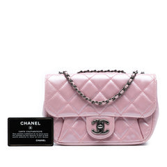 Mini Quilted Metallic Calfskin Coco Pleats Chain Flap
