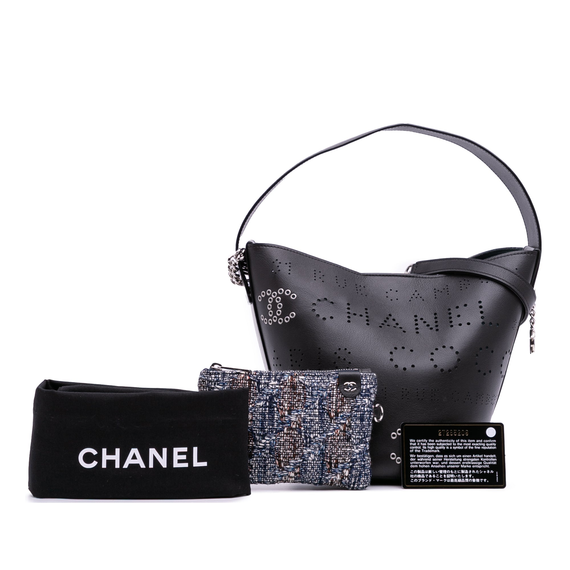 Calfskin and Tweed Small Piercing Light Bucket Bag