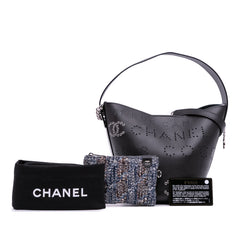 Calfskin and Tweed Small Piercing Light Bucket Bag