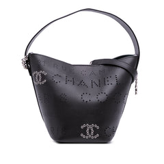 Calfskin and Tweed Small Piercing Light Bucket Bag