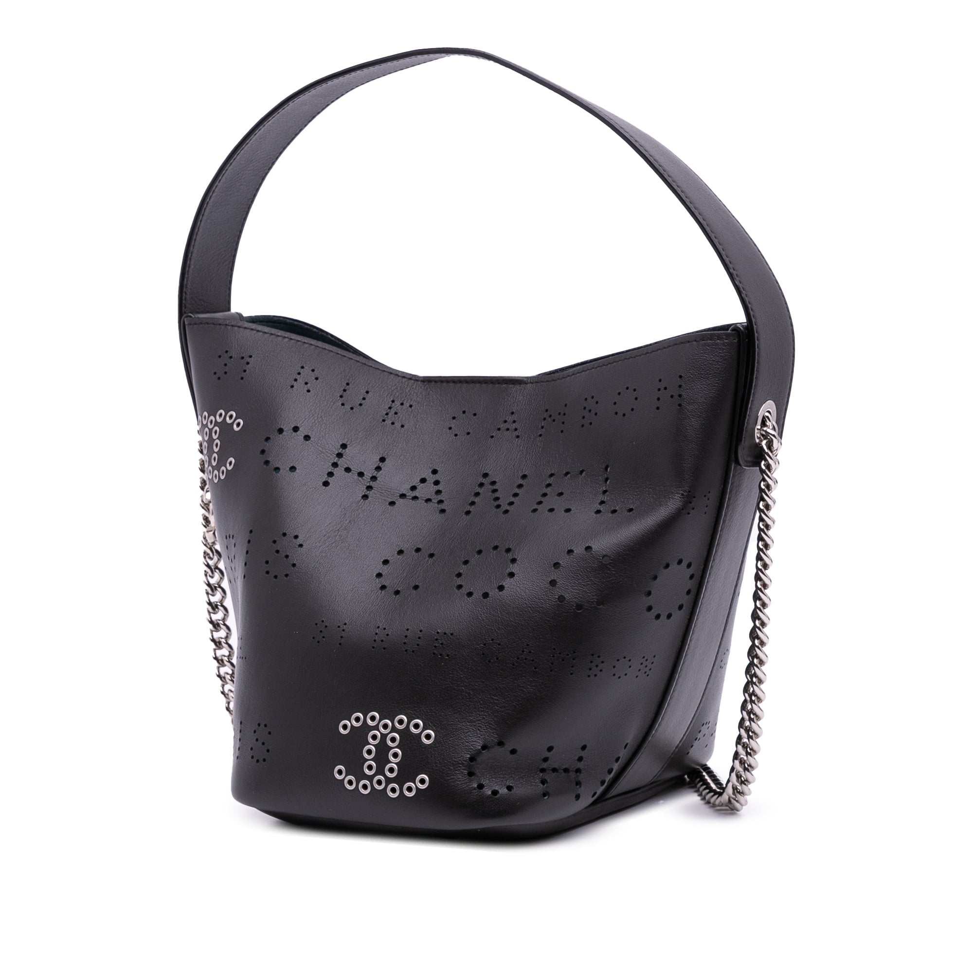 Calfskin and Tweed Small Piercing Light Bucket Bag