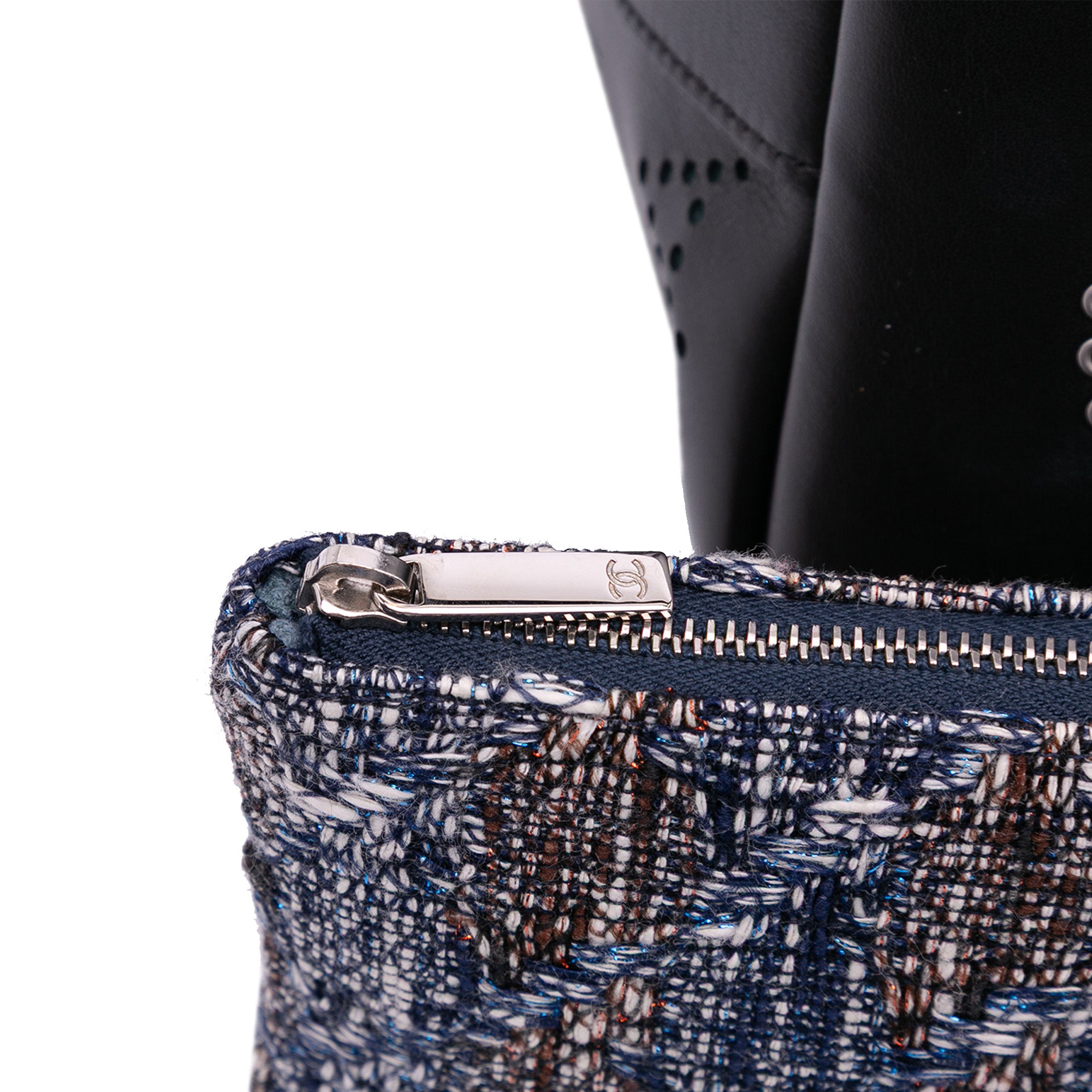 Calfskin and Tweed Small Piercing Light Bucket Bag