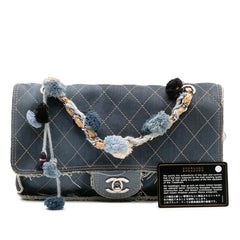 Paris Dubai Medium Quilted Denim Pompom Flap