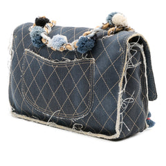 Paris Dubai Medium Quilted Denim Pompom Flap