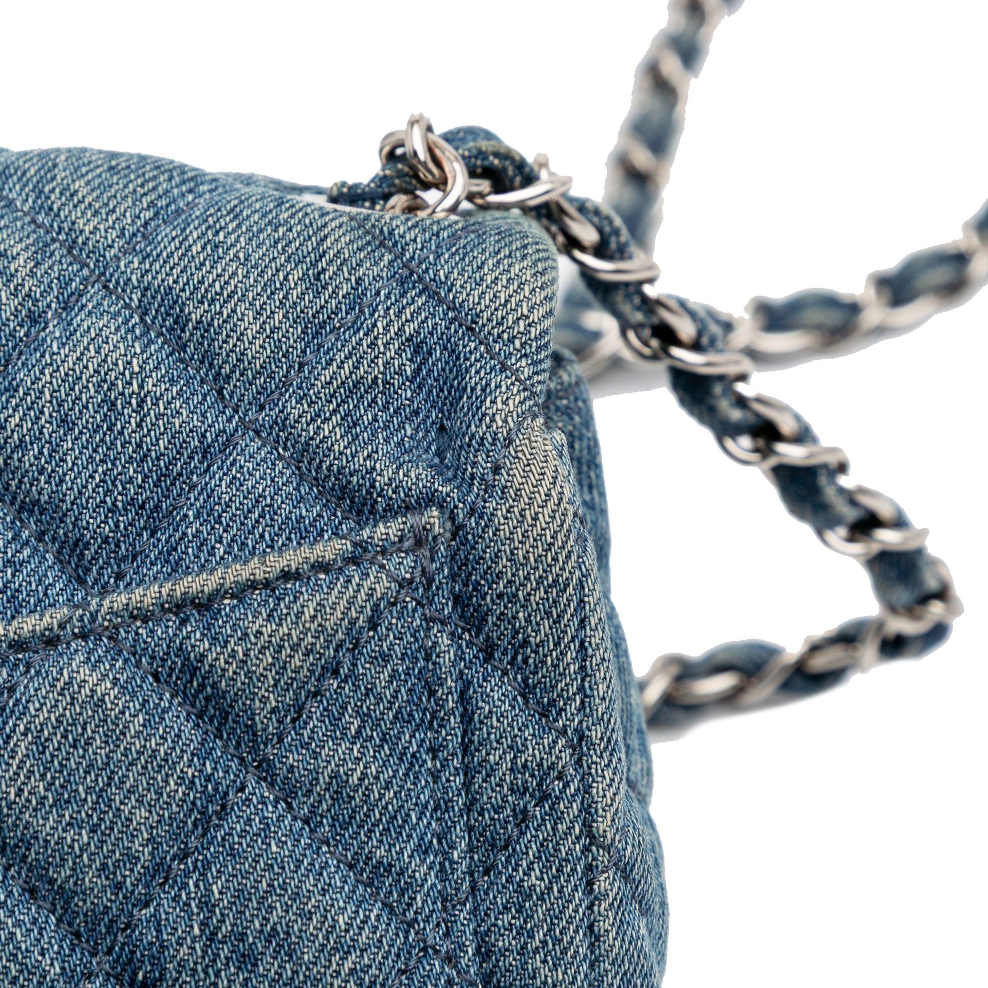 Mini Square CC Quilted Denim Single Flap
