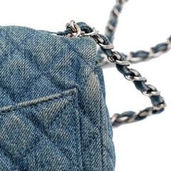 Mini Square CC Quilted Denim Single Flap