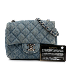 Mini Square CC Quilted Denim Single Flap