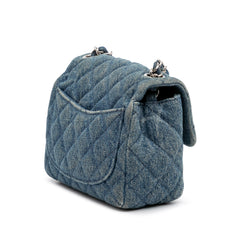 Mini Square CC Quilted Denim Single Flap