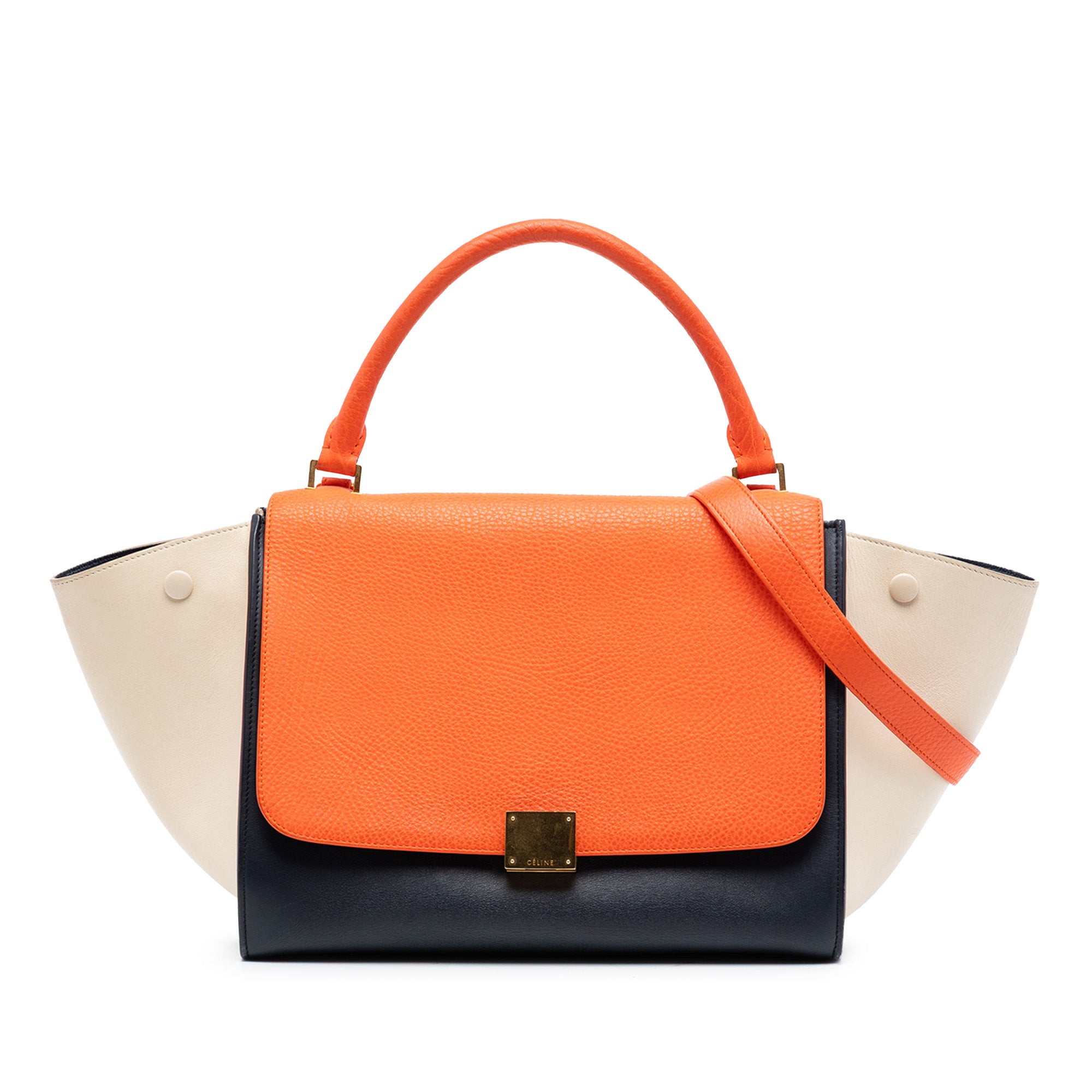 Medium Bicolor Leather Trapeze Satchel