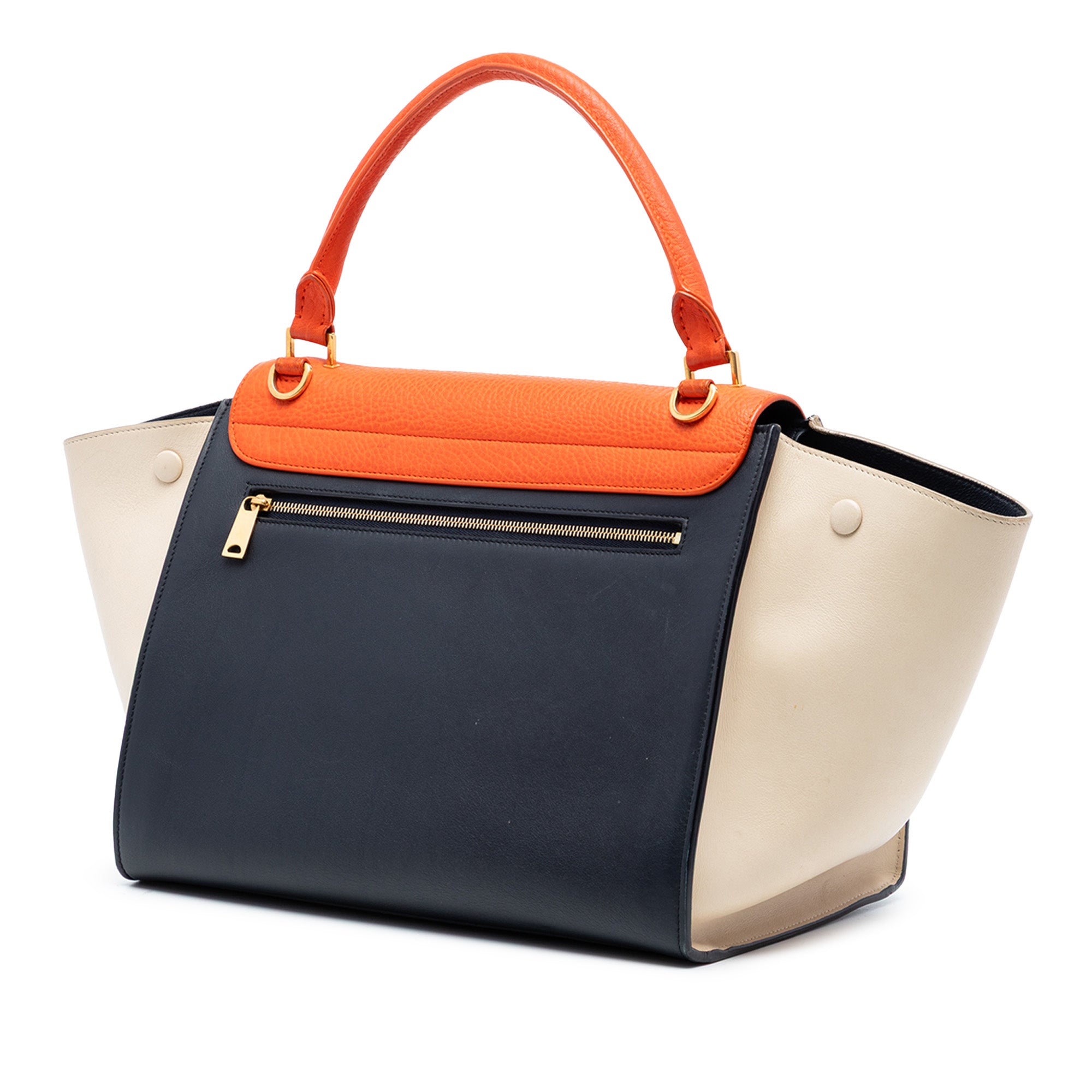 Medium Bicolor Leather Trapeze Satchel