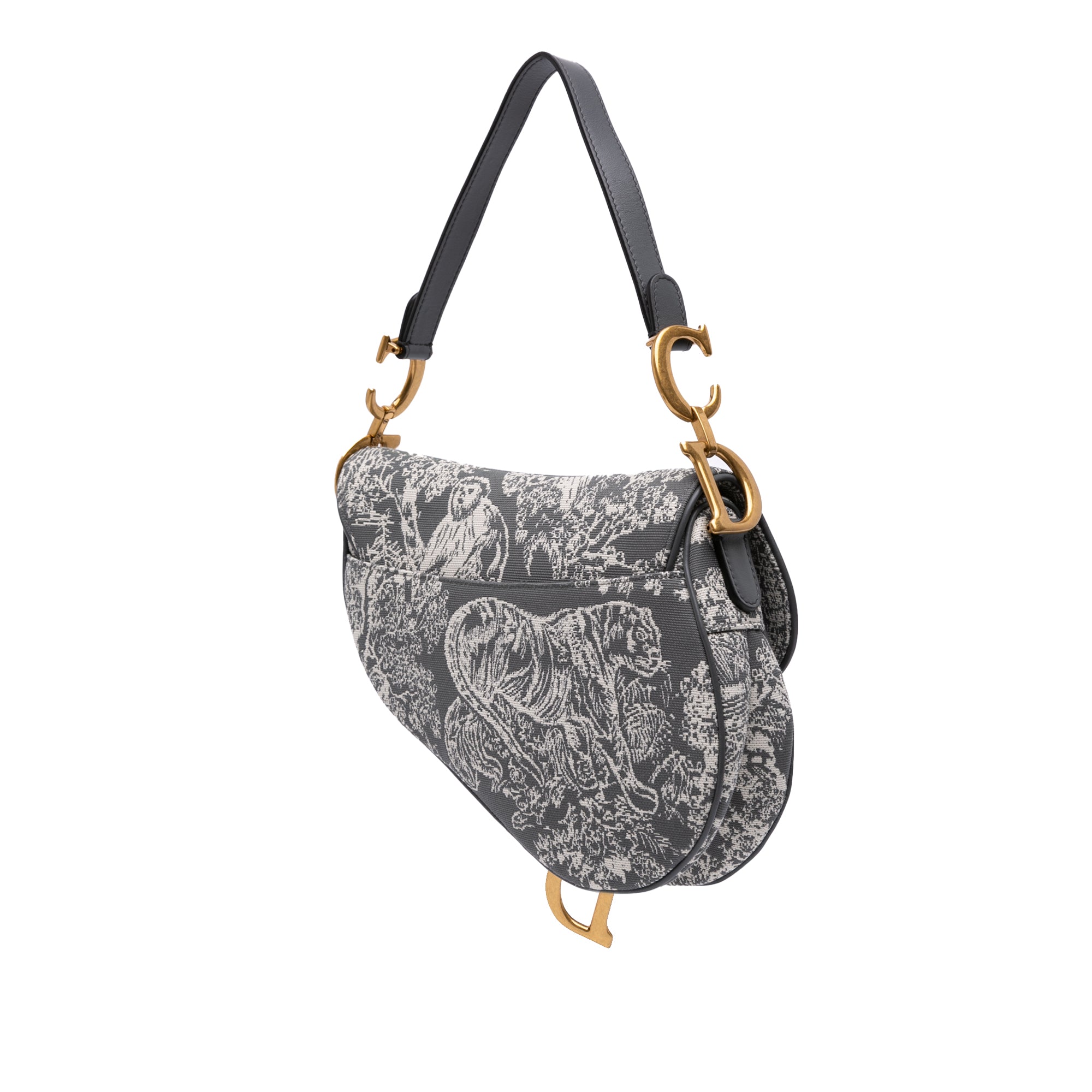 Canvas Reverse Embroidered Toile De Jouy Saddle Bag