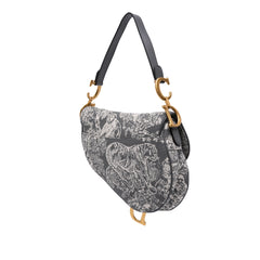 Canvas Reverse Embroidered Toile De Jouy Saddle Bag