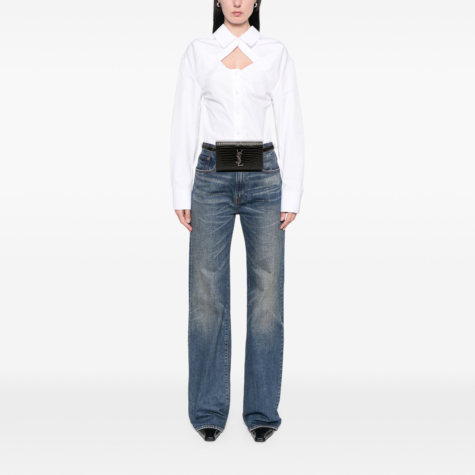 Croc Embossed Leather Monogram Kate Belt Bag