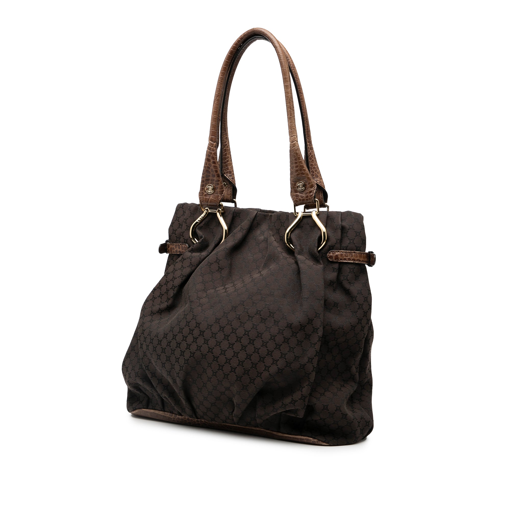 Embossed Leather Trimmed Macadam Canvas Vertical Tote