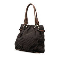 Embossed Leather Trimmed Macadam Canvas Vertical Tote
