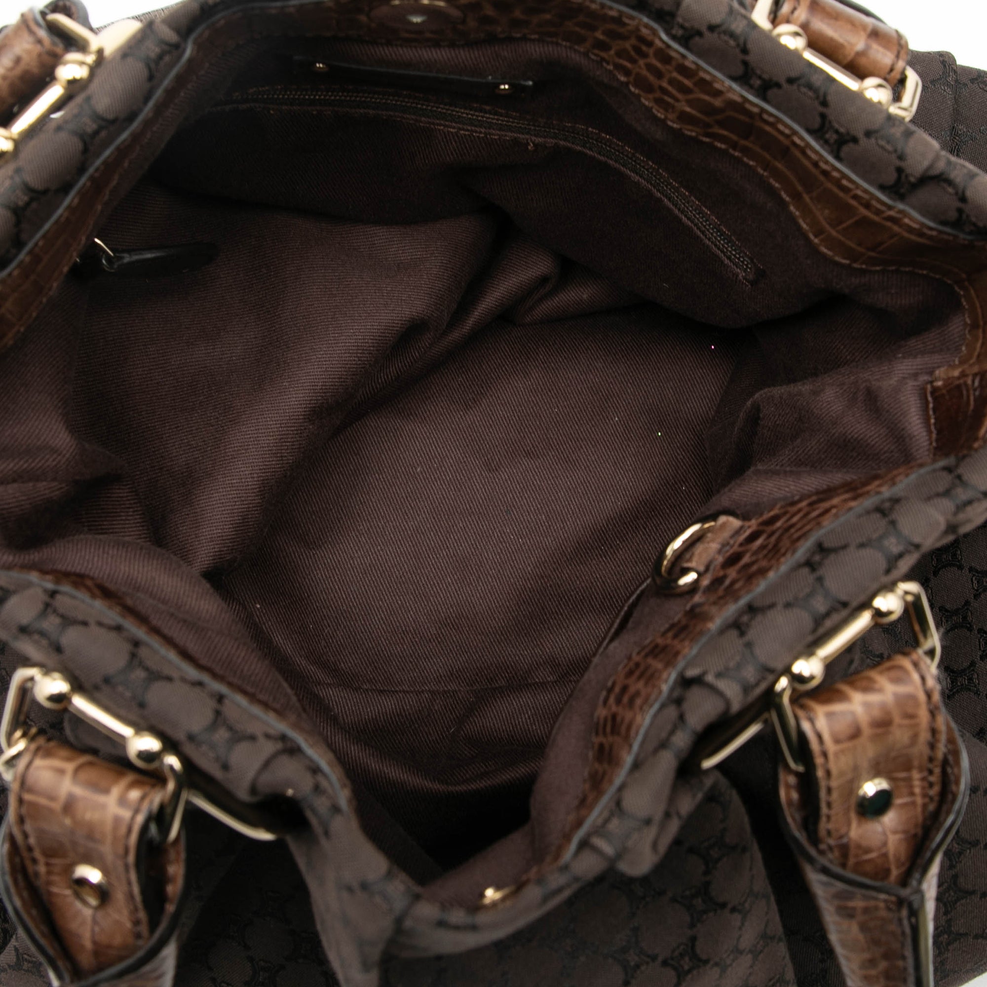 Embossed Leather Trimmed Macadam Canvas Vertical Tote