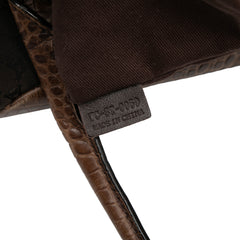 Embossed Leather Trimmed Macadam Canvas Vertical Tote