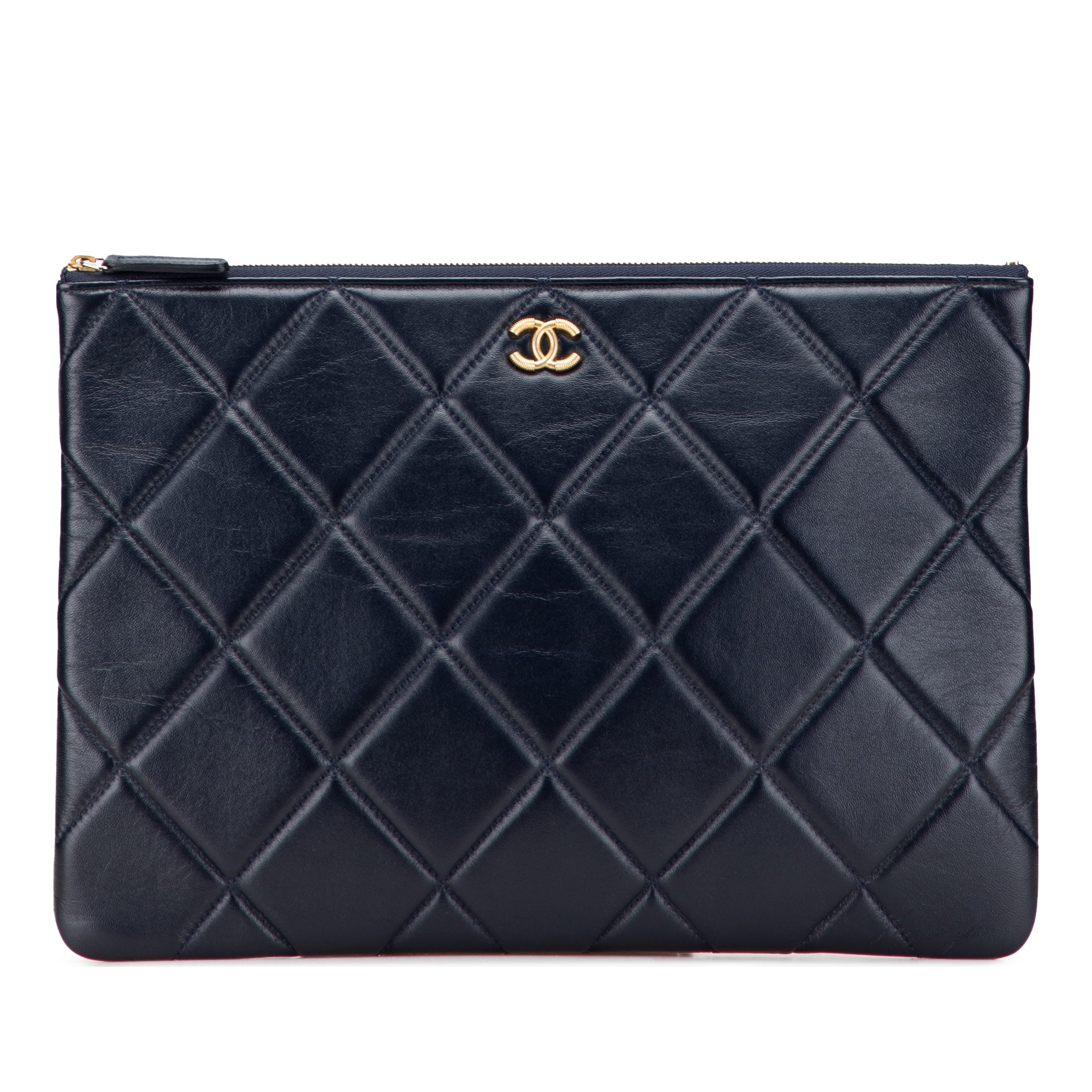 CC Large Quilted Lambskin O Case Clutch
