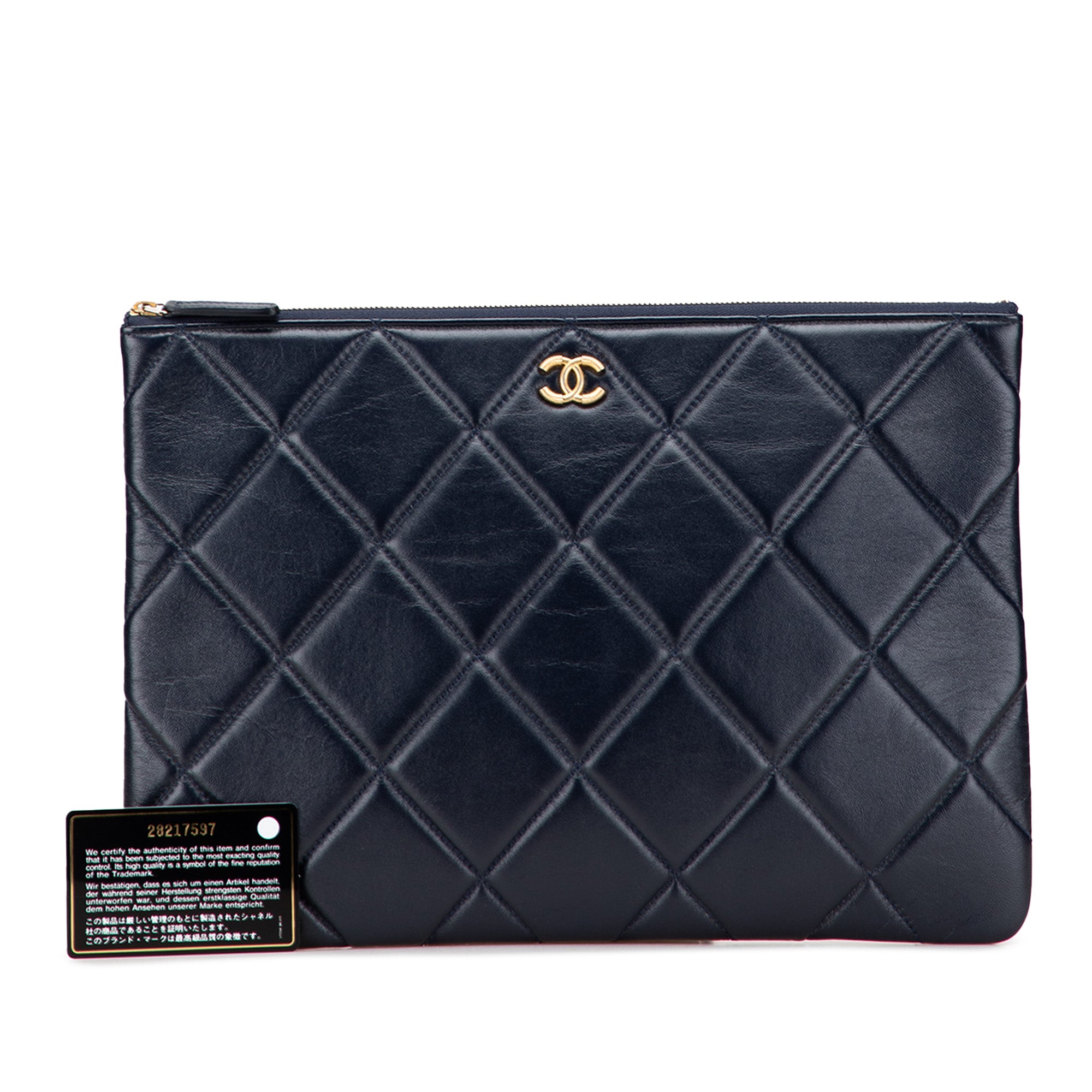 CC Large Quilted Lambskin O Case Clutch