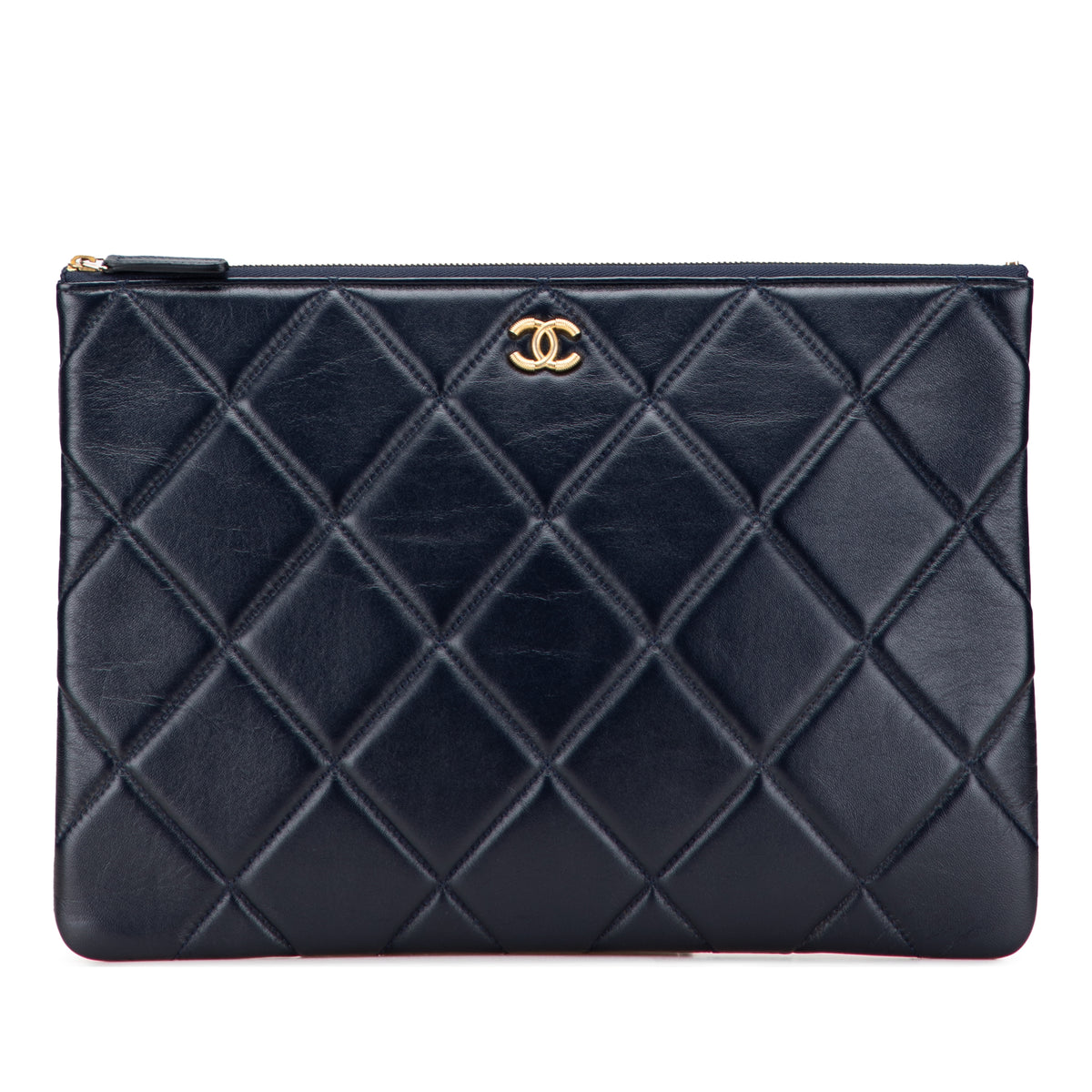 CC Large Quilted Lambskin O Case Clutch