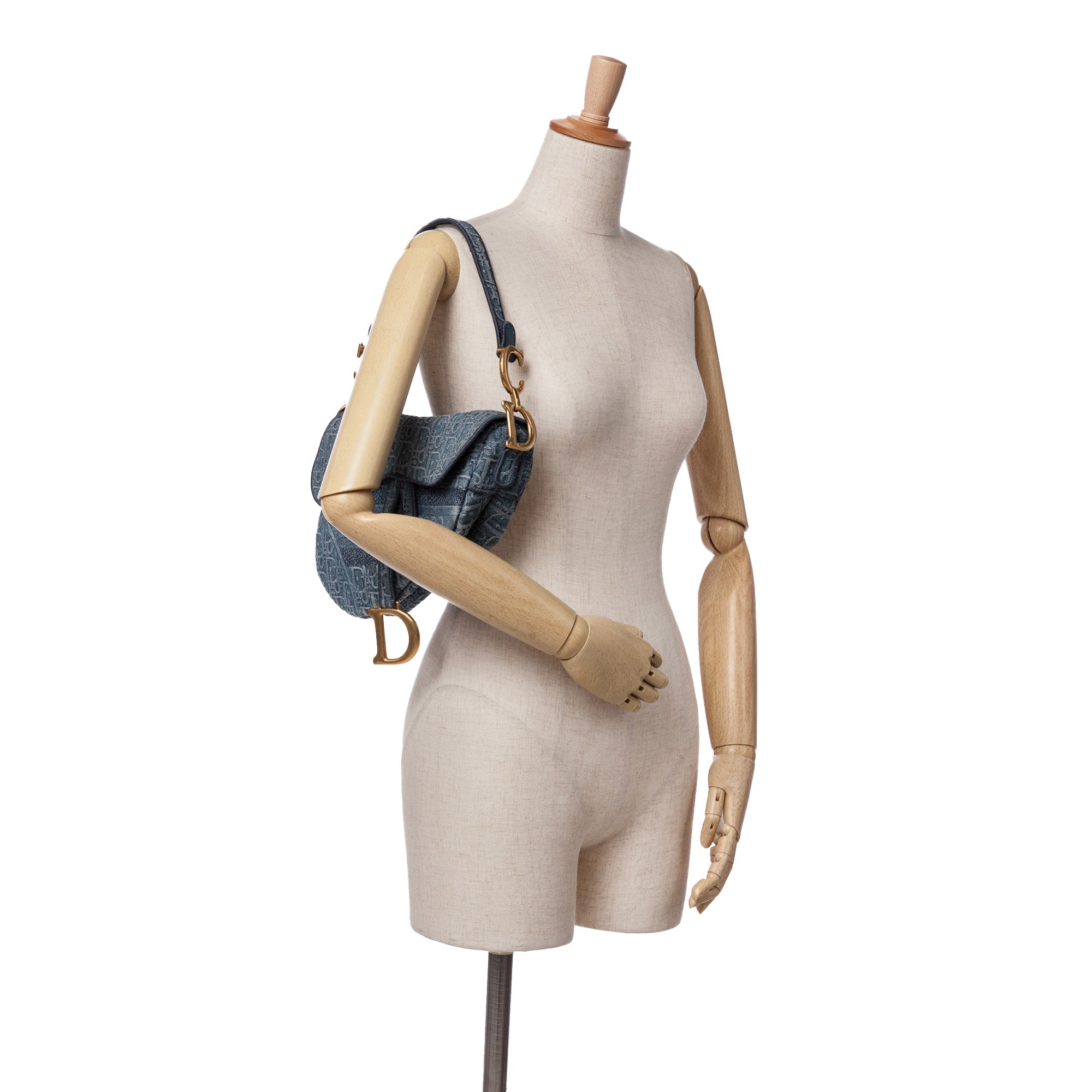Oblique Embroidered Denim Saddle Bag