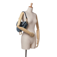 Oblique Embroidered Denim Saddle Bag