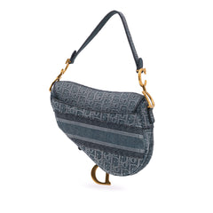 Oblique Embroidered Denim Saddle Bag