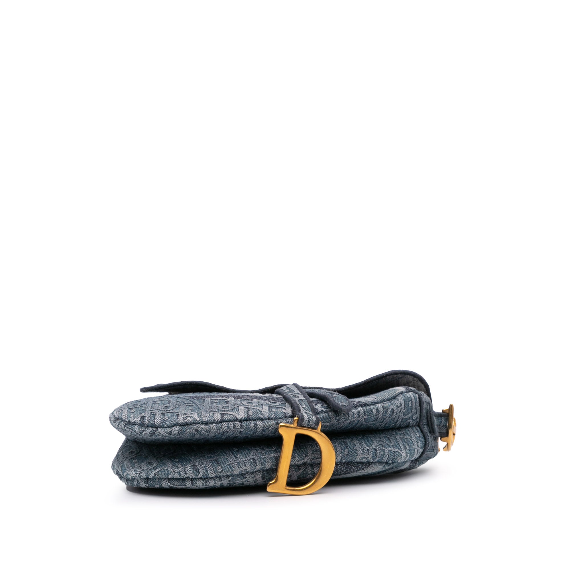Oblique Embroidered Denim Saddle Bag