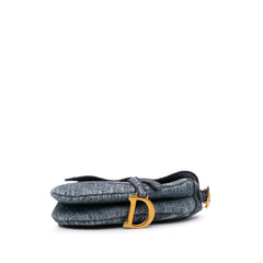 Oblique Embroidered Denim Saddle Bag