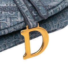 Oblique Embroidered Denim Saddle Bag