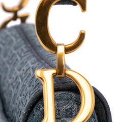 Oblique Embroidered Denim Saddle Bag