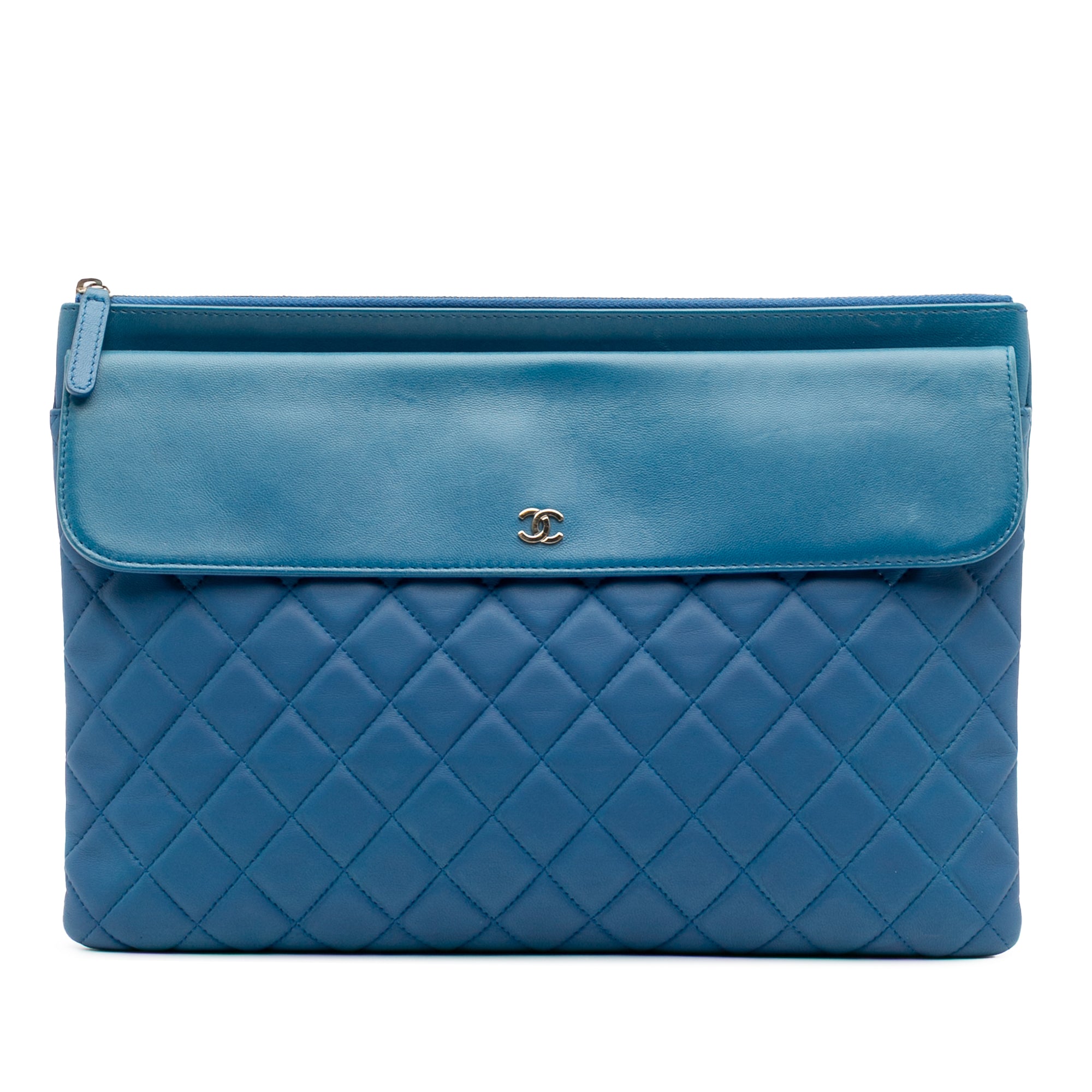 Large Quilted Lambskin Flap O Case Clutch
