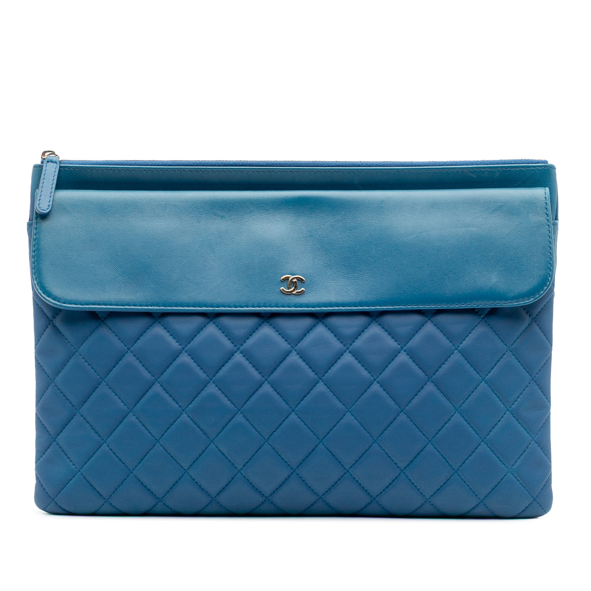 Large Quilted Lambskin Flap O Case Clutch