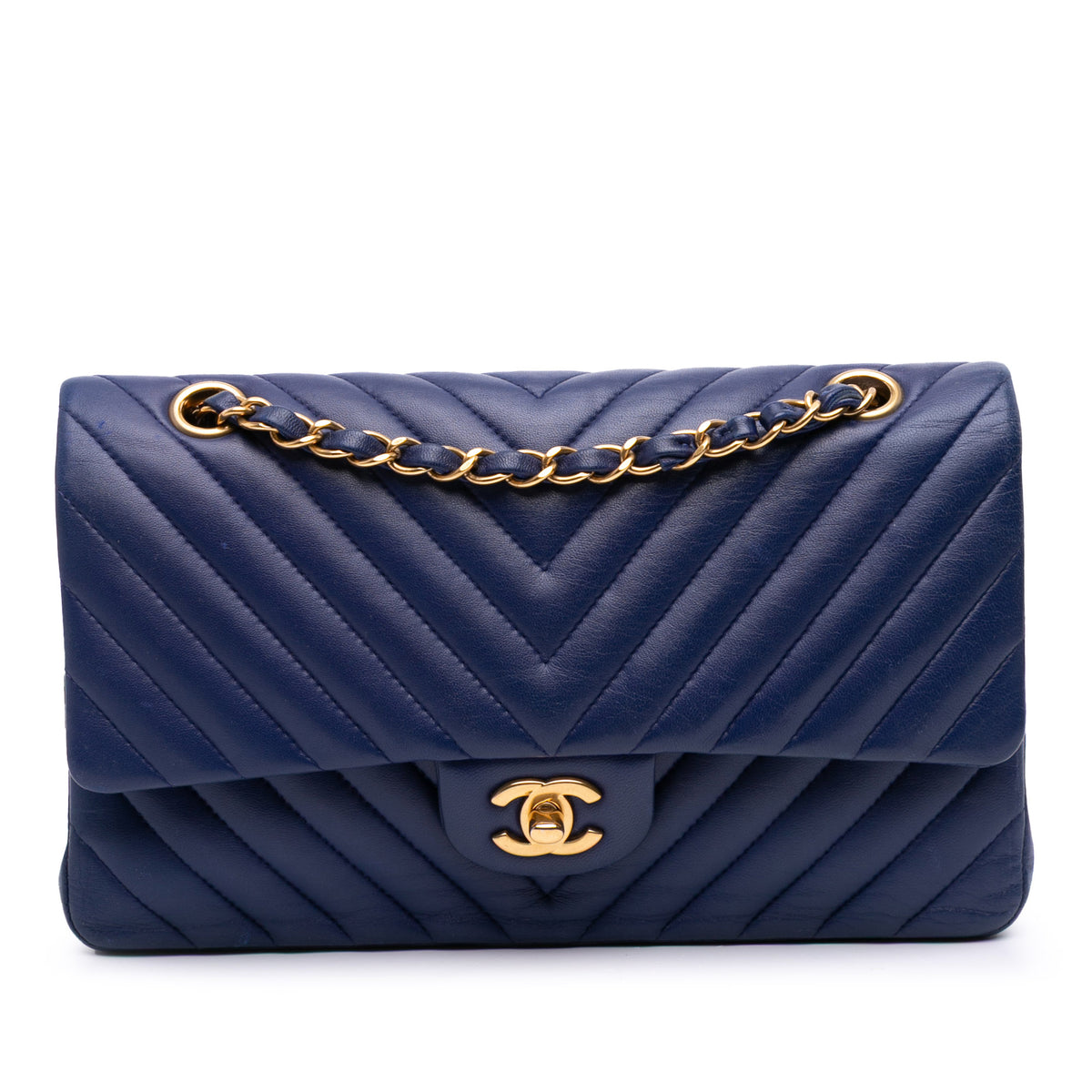 Medium Classic Chevron Lambskin Double Flap