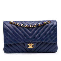 Medium Classic Chevron Lambskin Double Flap