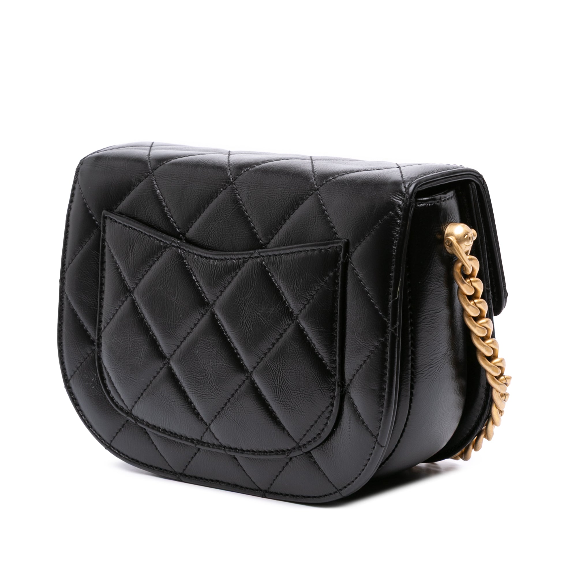 CC Quilted Calfskin Round Moon Messenger Flap