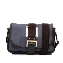 Zucca Trimmed Denim Buckle Flap Bag