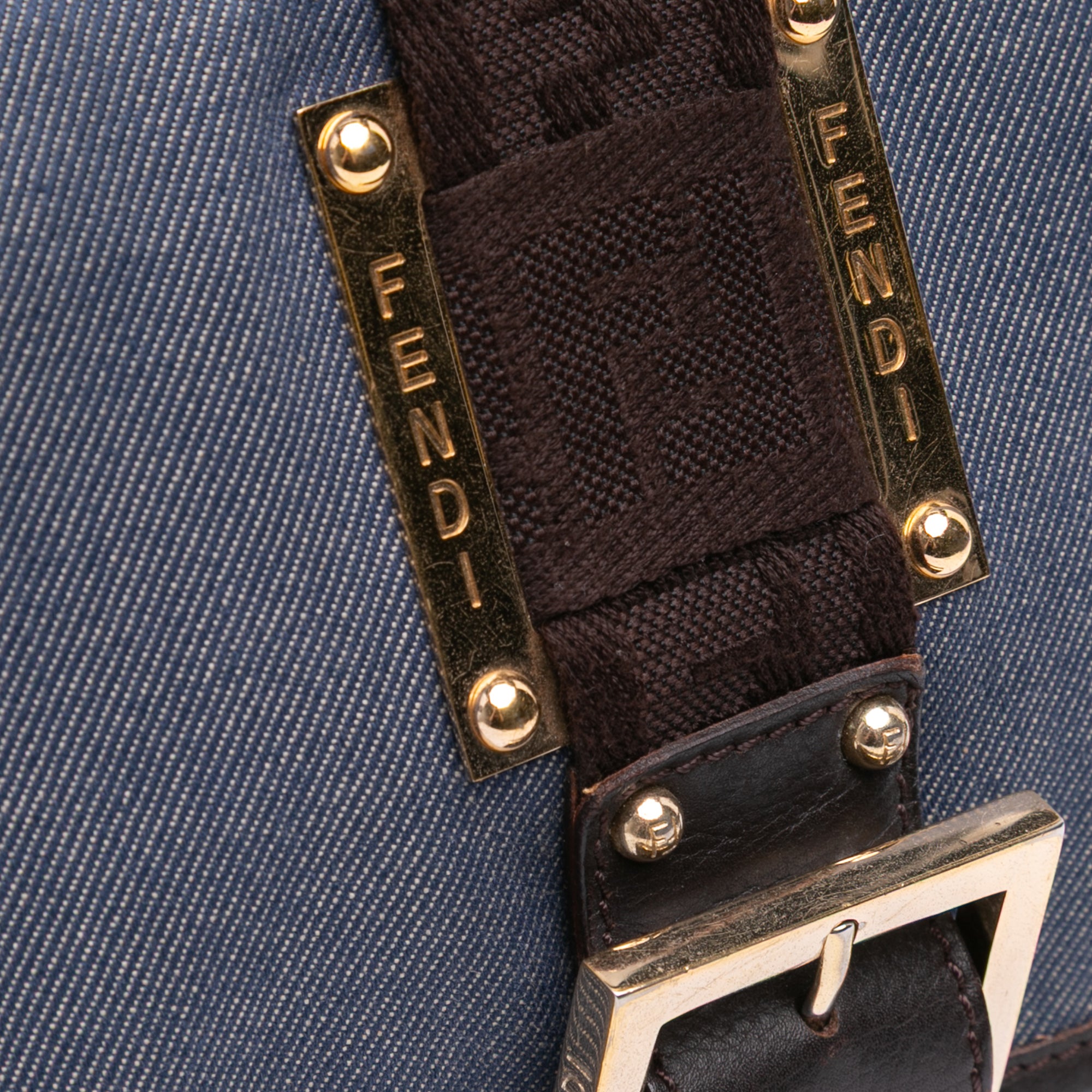 Zucca Trimmed Denim Buckle Flap Bag
