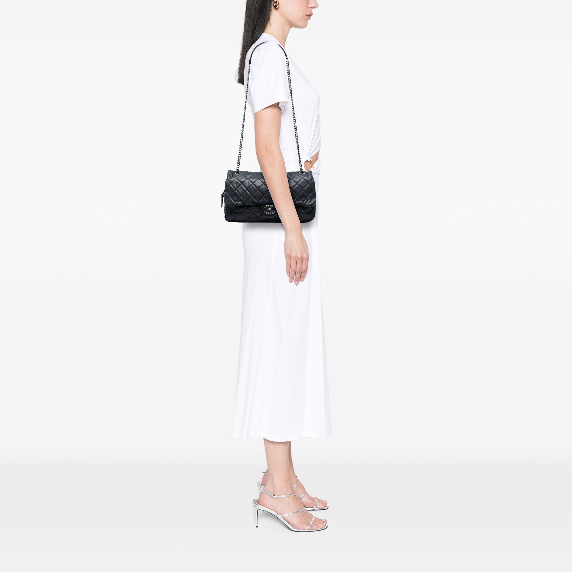 Large Quilted Iridescent Calfskin Shiva Flap