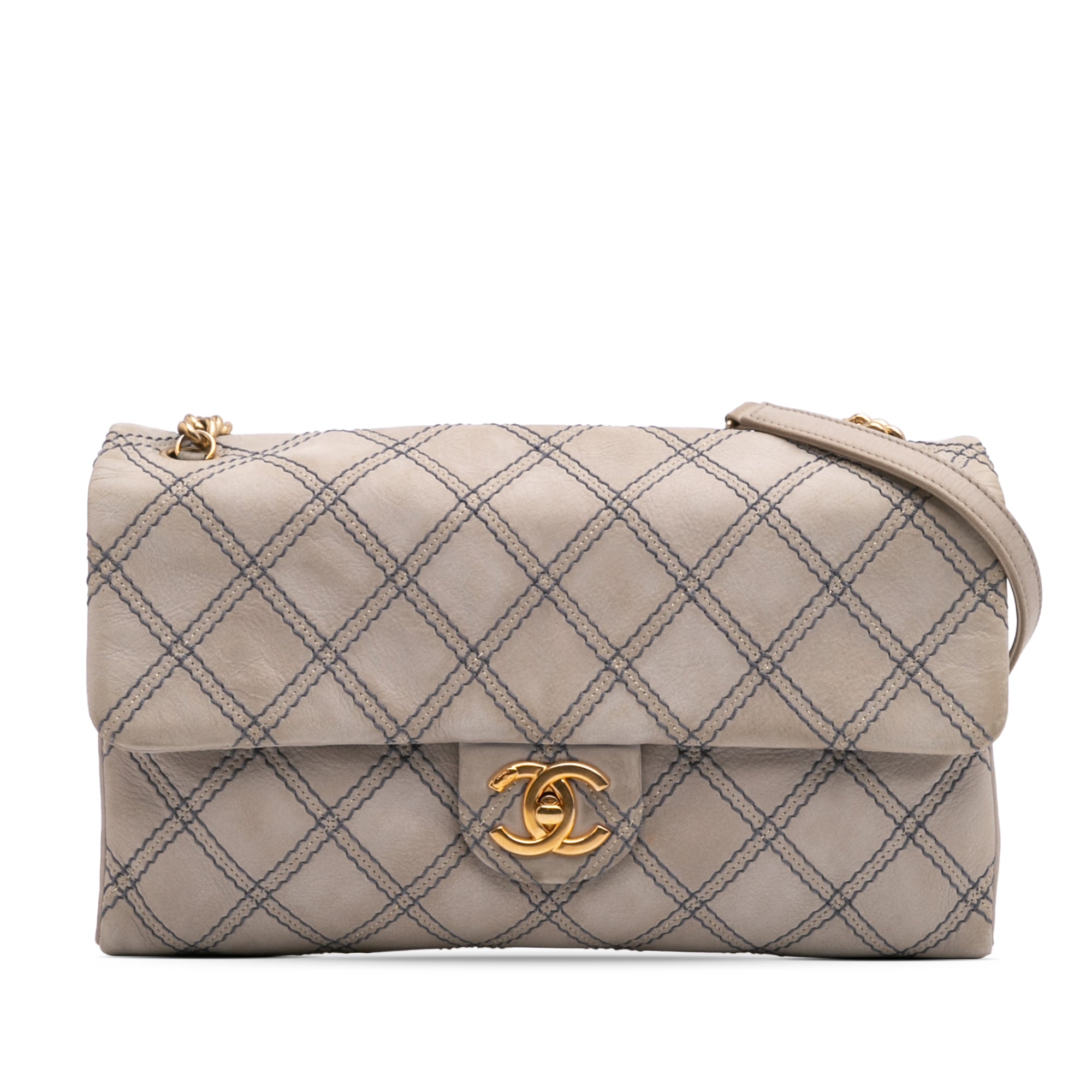 Jumbo Quilted Calfskin Triple Stitched Flap