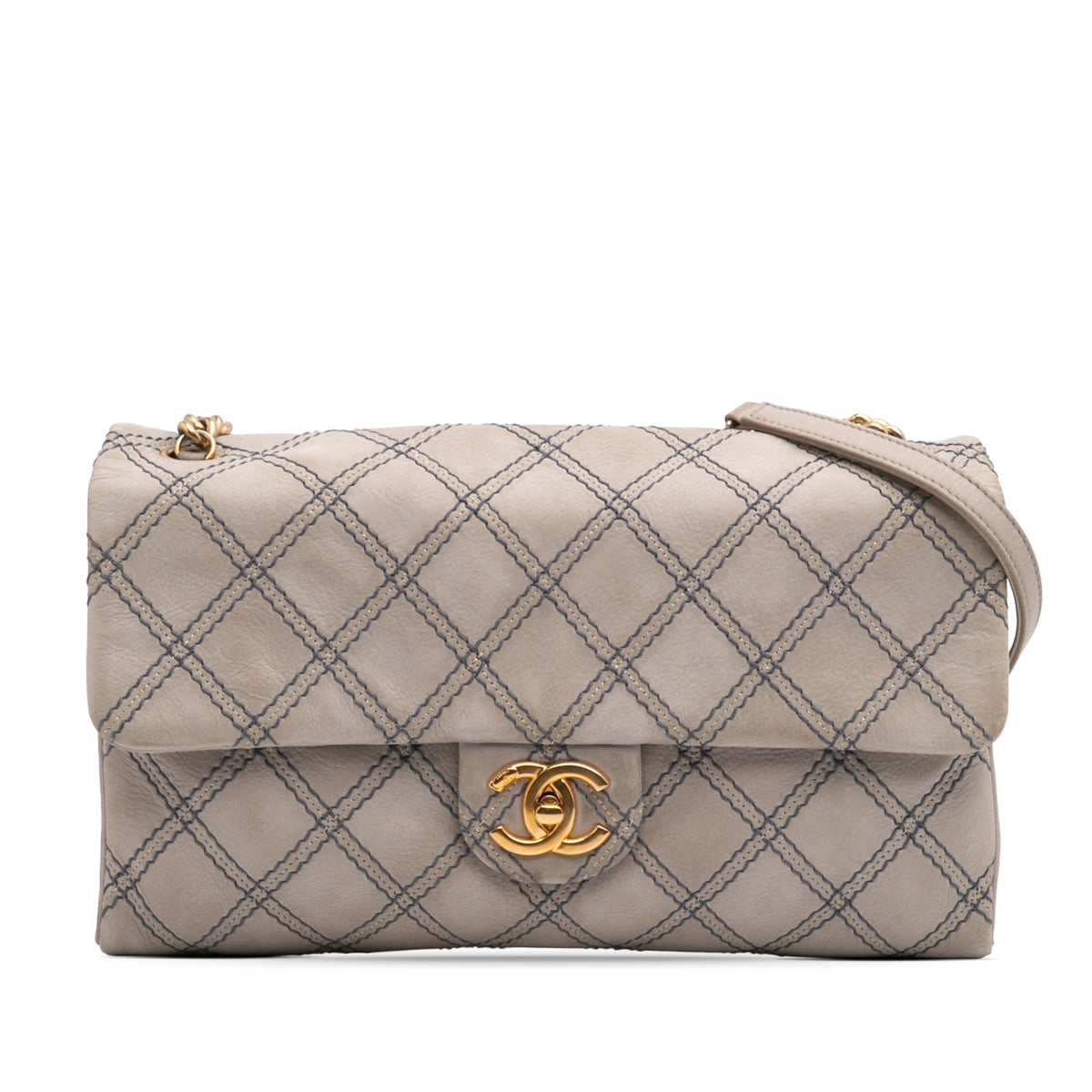 Jumbo Quilted Calfskin Triple Stitched Flap